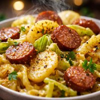 Scalloped Potatoes Cabbage and Smoked Sausage