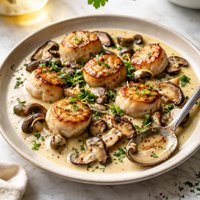 Scallops and Mushrooms in a Creamy Sauce