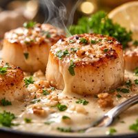 Scallops with Roasted Garlic Cream