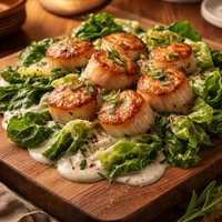 Scallops with Tarragon Cream and Wilted Butter Lettuce