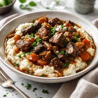 Scottish Steak and Ale Over Bleu Cheese Potatoes