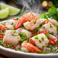 Sea Bass and Shrimp Marinated in Lime Juice