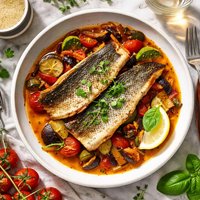 Sea Bass W Mediterranean Vegetables and Bouillabaisse Sauce Al