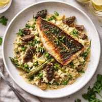 Sea Perch on a Bed of Risotto with a Morel Sauce