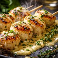 Sea Scallops Brochette with Pernod Sauce