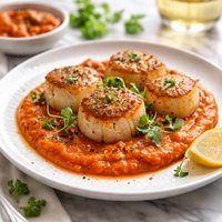 Sea Scallops with Roasted Red Pepper Sauce