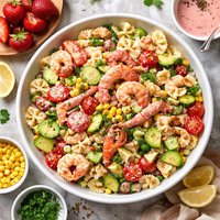 Seafood Pasta Salad with Creamy Strawberry Dressing