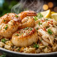 Seafood Trio W Shrimp Scallops and Crab