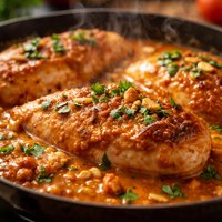 Seared Chicken Breasts in Peanut Tomato Sauce