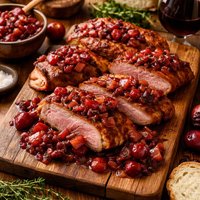 Seared Duck Breasts with Cherry Rhubarb Chutney