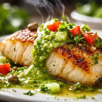 Seared Mahi Mahi or Tilapia with Green Gazpacho Sauce