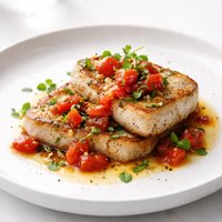 Seared Opah Moonfish with Vine Ripe Tomato Garlic Butter