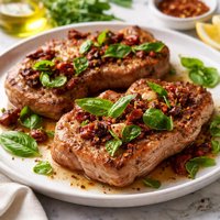 Seared Pork Chops with Fresh Basil and Sun Dried Tomatoes