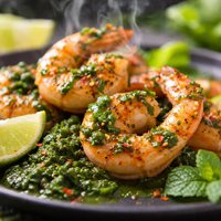 Seared Prawns with Lime with Mint and Cilantro Chutney