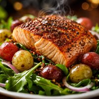 Seared Salmon with Grapes on a Bed of Greens