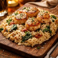 Seared Scallops or Shrimp with Orzo Risotto