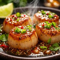 Seared Scallops with Asian Lime Chile Sauce
