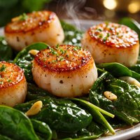 Seared Scallops with Baby Spinach