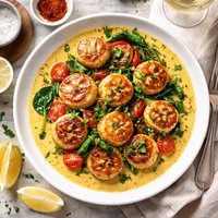 Seared Scallops with Champagne Saffron Sauce