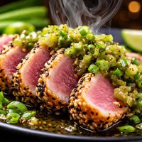 Seared Tuna with Green Onion Wasabi Sauce
