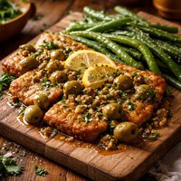 Seitan Piccata with Olives and Green Beans