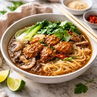 Sesame Chicken and Noodles in Mushroom Broth