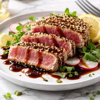 Sesame Crusted Tuna Steaks with Balsamic Sauce