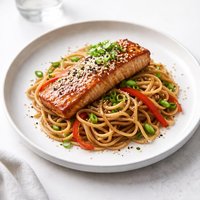 Sesame Salmon Over Noodles