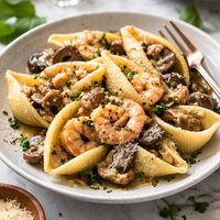 Shells with Mushrooms and Shrimp