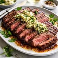 Sherried London Broil with Herb Butter