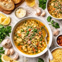 Sherry Laced Garlic Soup with Pasta Stars