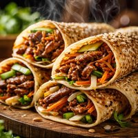 Shredded Pork Wrapped in Sesame Crepes