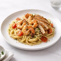 Shrimp and Chicken Over Pasta