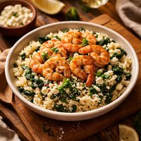 Shrimp and Creamy Spinach Feta Rice