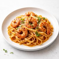 Shrimp and Pasta in a Tomato Chile Cream Sauce