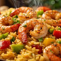 Shrimp and Peppers W Yellow Rice