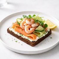 Shrimp and Smoked Salmon Smorrebrod with Lemon Cucumbers