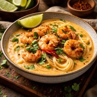 Shrimp and Spaghetti in Coconut Broth