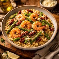 Shrimp and Sun Dried Tomato Risotto with Asparagus