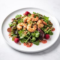Shrimp Baby Greens with Walnut Raspberry Dressing