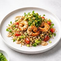 Shrimp Bulgur Salad with Avocado Relish and Chipotle Dressing
