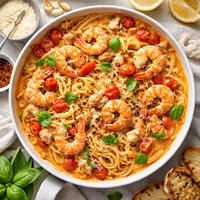 Shrimp Crab Tomato Cream Pasta