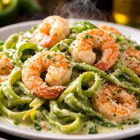 Shrimp Fettuccine Alfredo Over Spinach Noodles