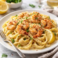 Shrimp Fettuccine in Garlic Cream Sauce