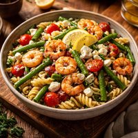 Shrimp Green Bean and Feta Pasta Salad