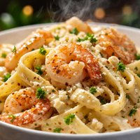 Shrimp Pasta with Goat Cheese Cream Sauce