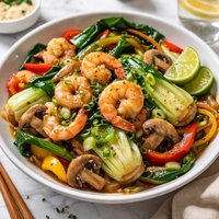 Shrimp Stir Fry with Bok Choy Mushrooms Peppers