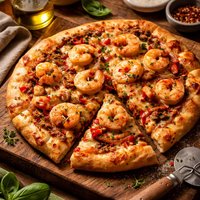 Shrimp Sweet Onion and Roasted Red Pepper Pesto Pizza