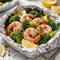 Shrimp with Broccoli in Foil Packets