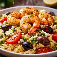 Shrimp with Orzo Olives and Feta